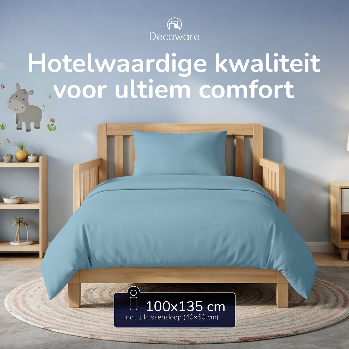 Decoware ledikant dekbedovertrek uni - blauw - katoen