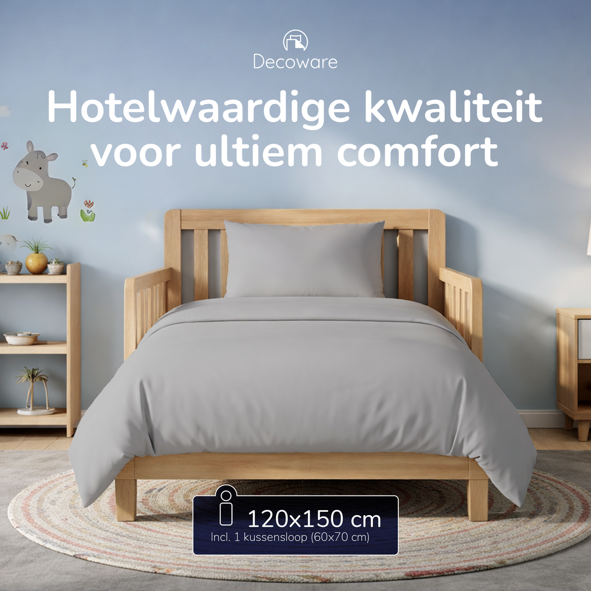 Decoware peuter dekbedovertrek uni - grijs - katoen
