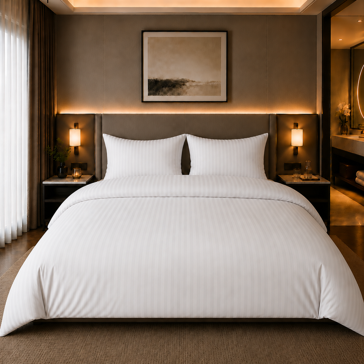 Hotelstreep dekbedovertrek - Wit - Katoensatijn