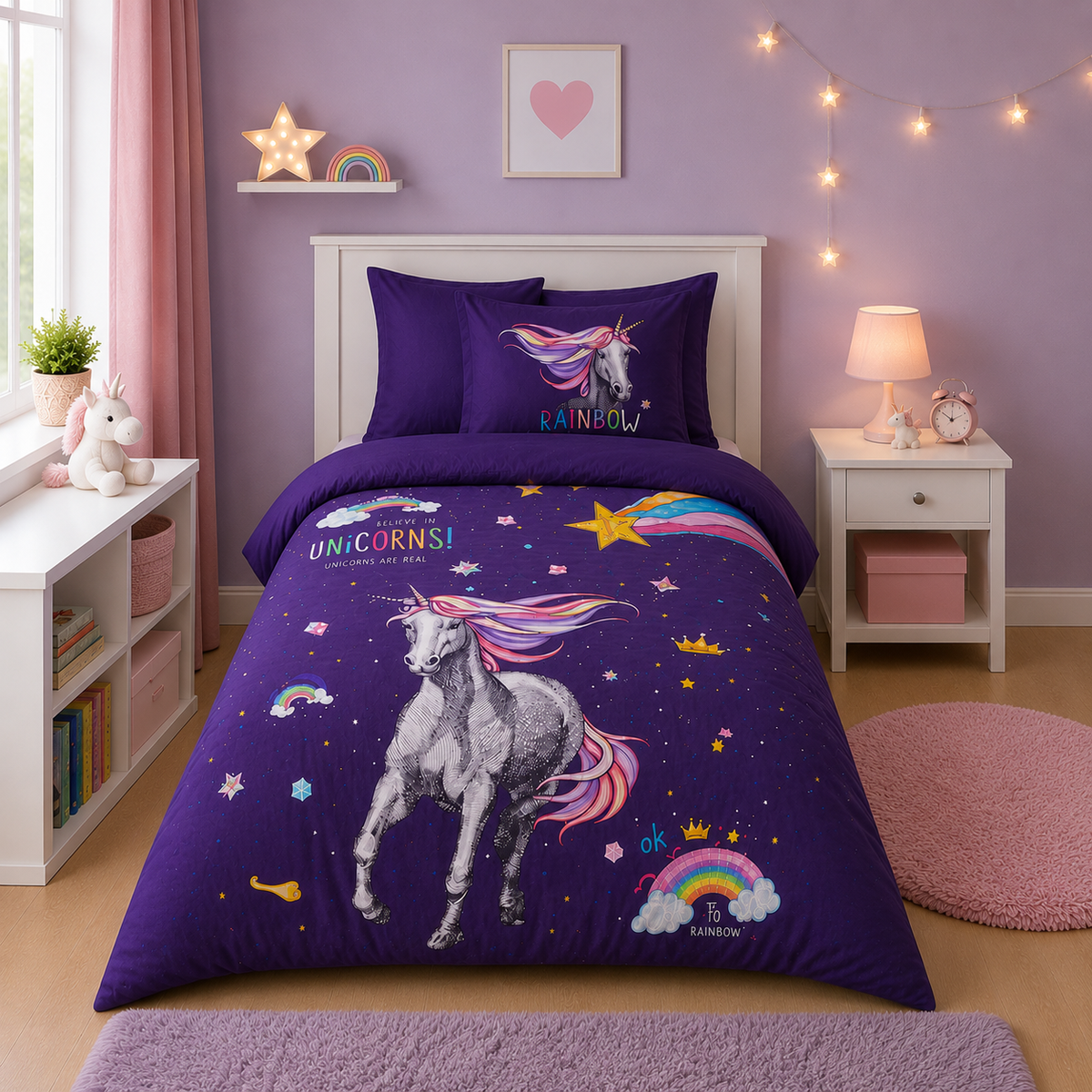 Decoware kinderdekbedovertrek Rainbow unicorn - katoen - 1-persoons
