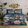 Descanso dekbedovertrek Fiori - blauw - katoensatijn - eenpersoons - 140x220 + 60x70cm