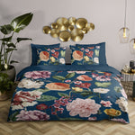 Descanso dekbedovertrek Fiori - blauw - katoensatijn - eenpersoons - 140x220 + 60x70cm