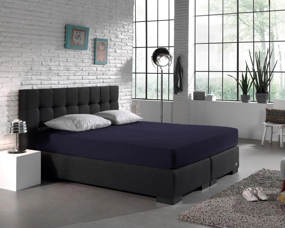 Hoeslaken - dubbel jersey - navy blauw - 140x200/220 cm