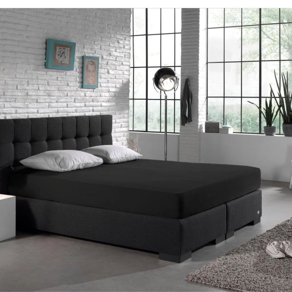 Hoeslaken - dubbel jersey - zwart