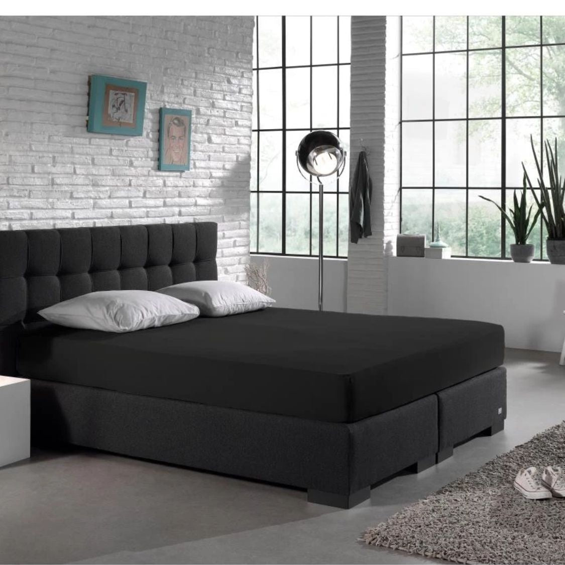 Hoeslaken - dubbel jersey - zwart