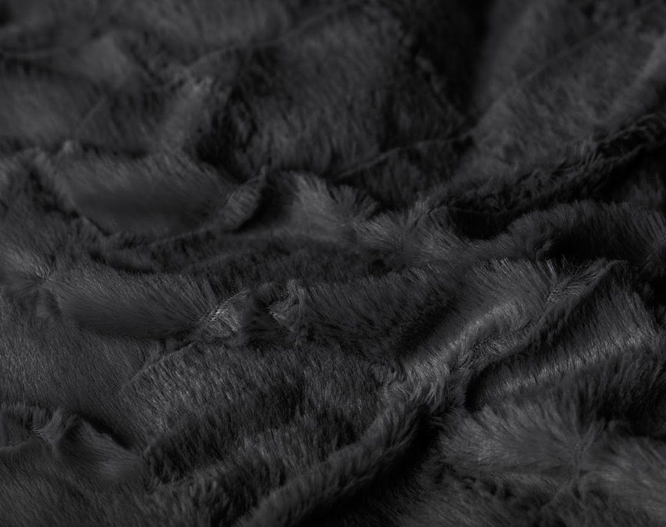 Faux fur dekbedovertrek Check onderkant microvezel - Zwart
