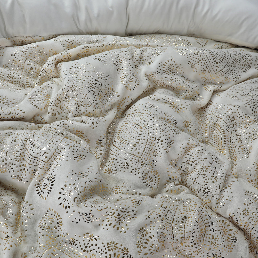 Fleece dekbedovertrek onderkant microvezel Art foil - creme - 1-persoons (140x220 + 60x70 cm)