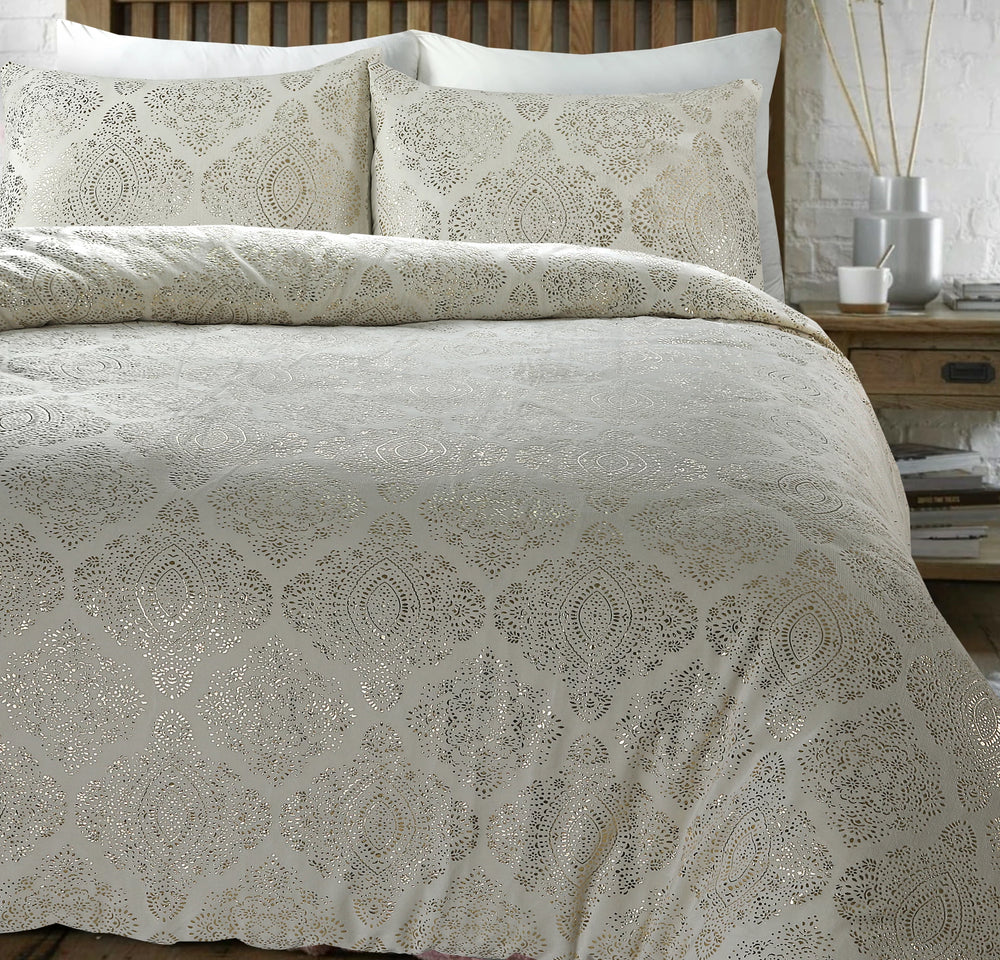 Fleece dekbedovertrek onderkant microvezel Art foil - creme - 1-persoons (140x220 + 60x70 cm)
