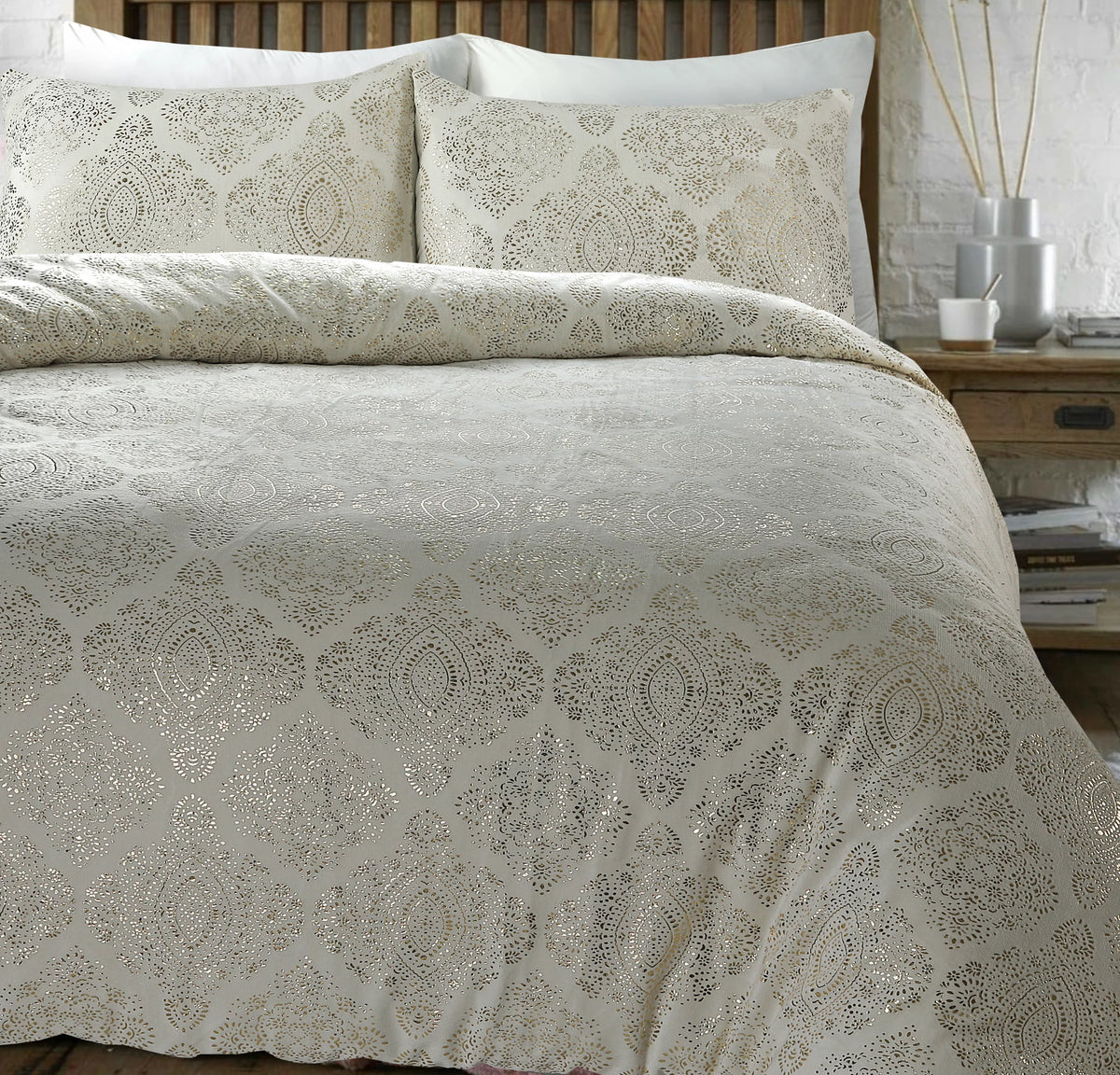 Fleece dekbedovertrek onderkant microvezel Art foil - creme - 1-persoons (140x220 + 60x70 cm)