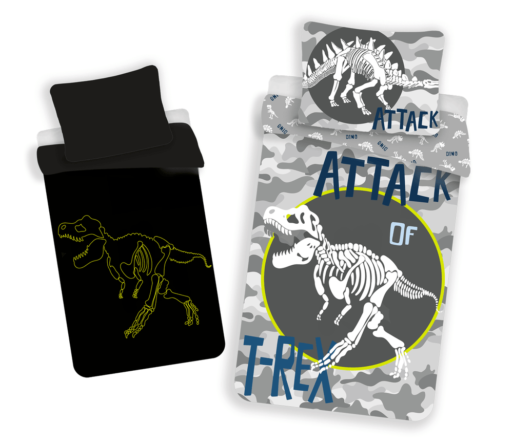 Glow in the dark kinderdekbedovertrek T-rex - katoen