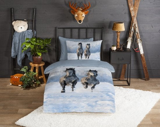 Good morning  kinderdekbedovertrek snow horses paarden - flanel