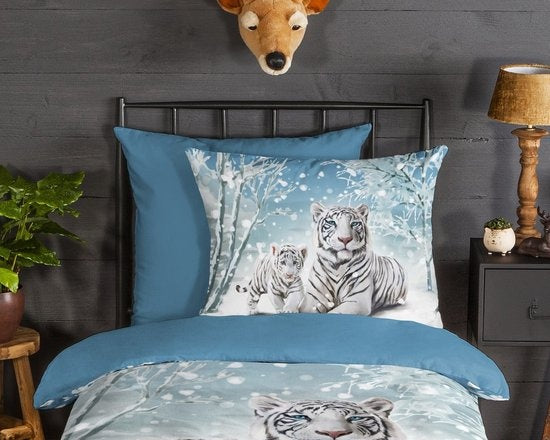 Good Morning dekbedovertrek Tijger - flanel - eenpersoons (140x220 + 60x70 cm)