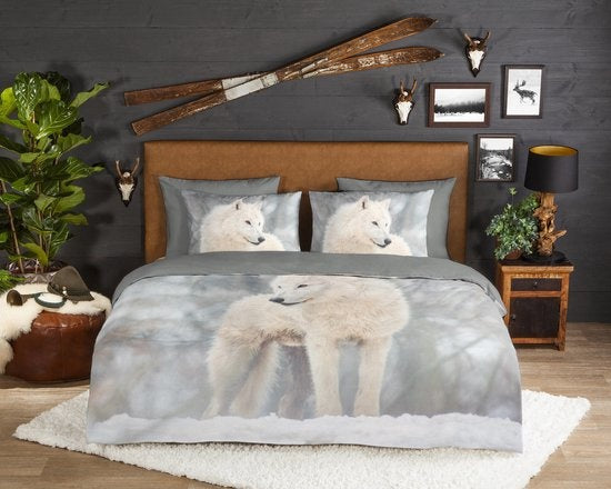 Good morning dekbedovertrek Wolf Julian - grijs - flanel - lits-jumeaux (240x220 + 2st. 60x70 cm)