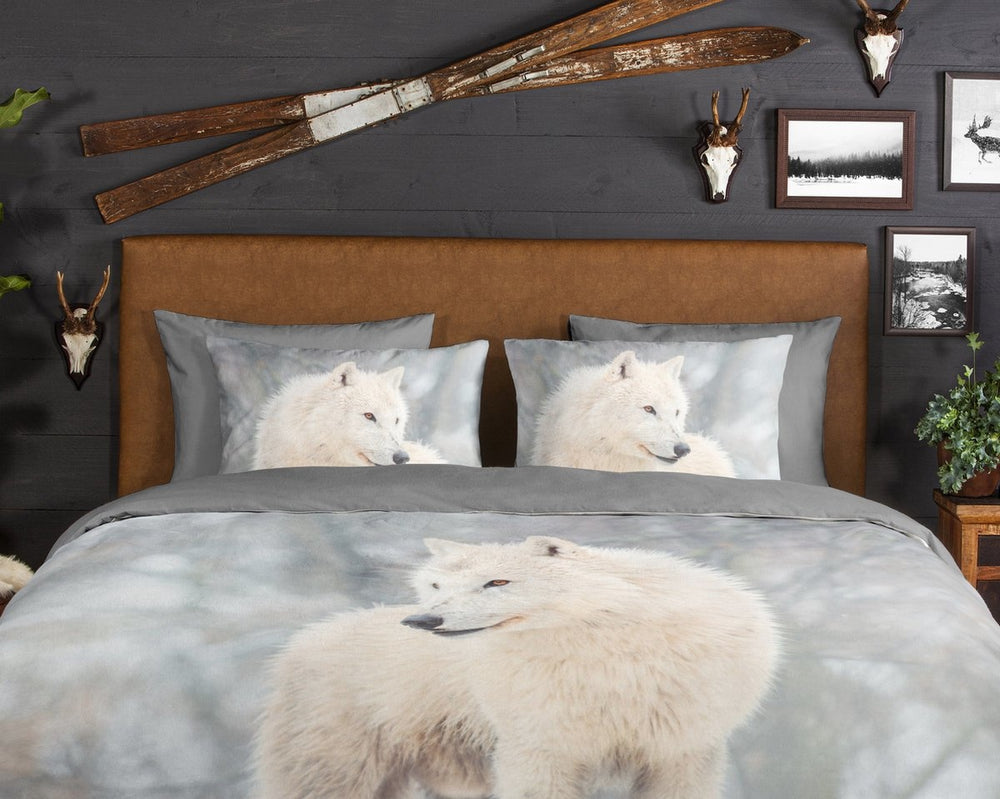 Good morning dekbedovertrek Wolf Julian - grijs - flanel - lits-jumeaux (240x220 + 2st. 60x70 cm)