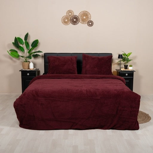 Teddy fleece dekbedovertrek - Wine - Dubbelzijdig Teddy - 260x220 cm