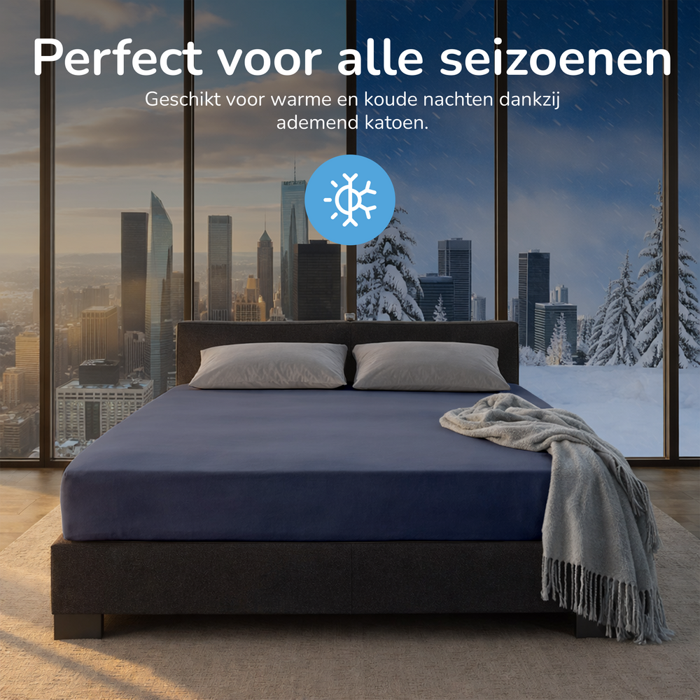 Hoeslaken - katoen  - denim blauw