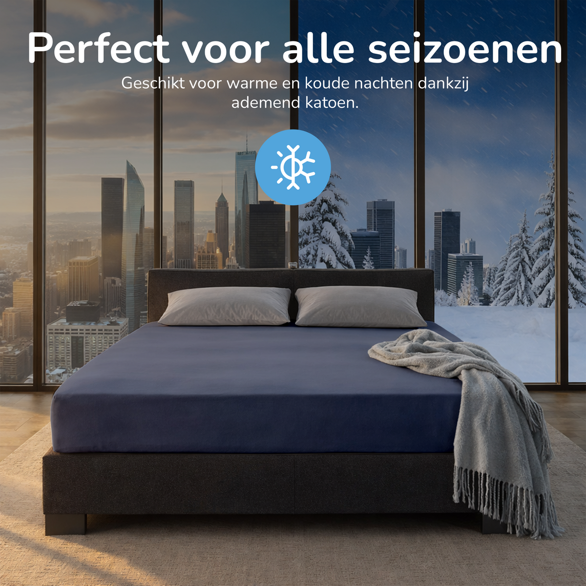 Hoeslaken - katoen  - denim blauw