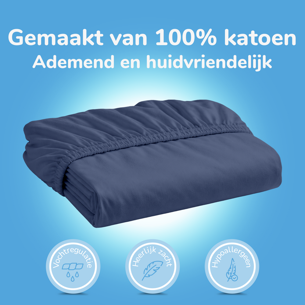 Hoeslaken - katoen  - denim blauw