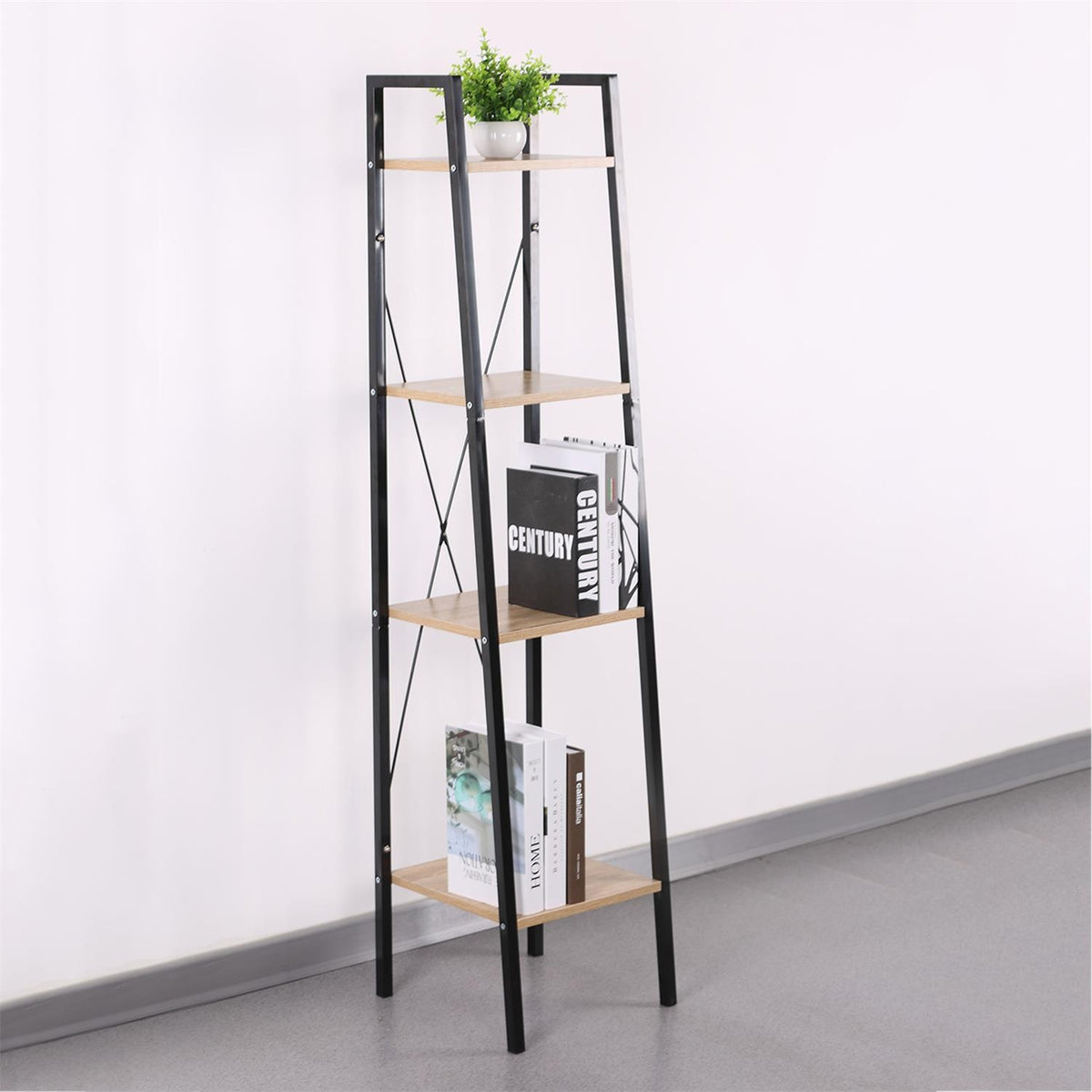 Wandrek met 4 lagen - Boekenkast - Houten planken met zwart metaal frame