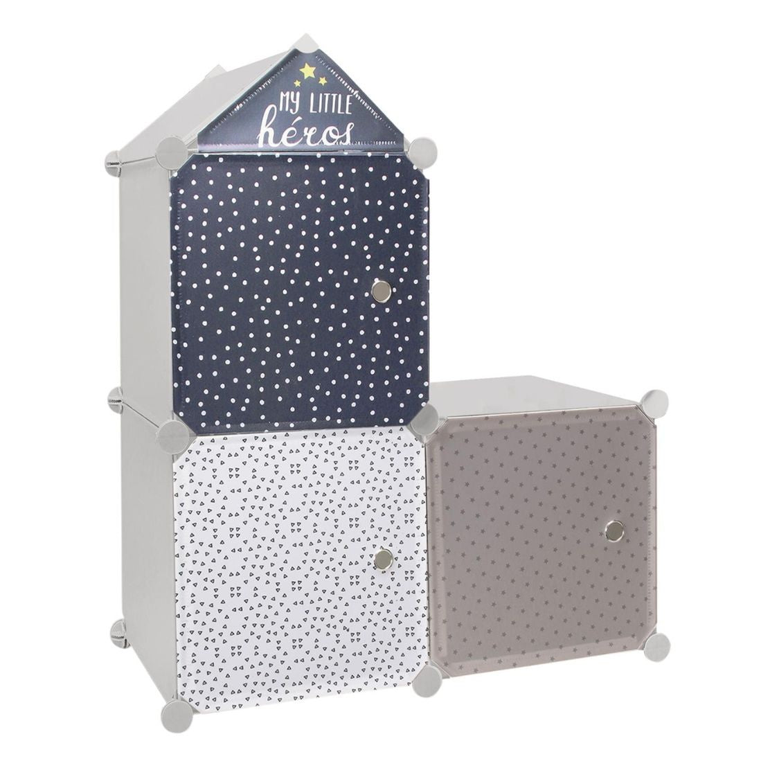 Home deco kids Opbergkubus My Little heros - 3 stuks 30x30 cm - blauw grijs