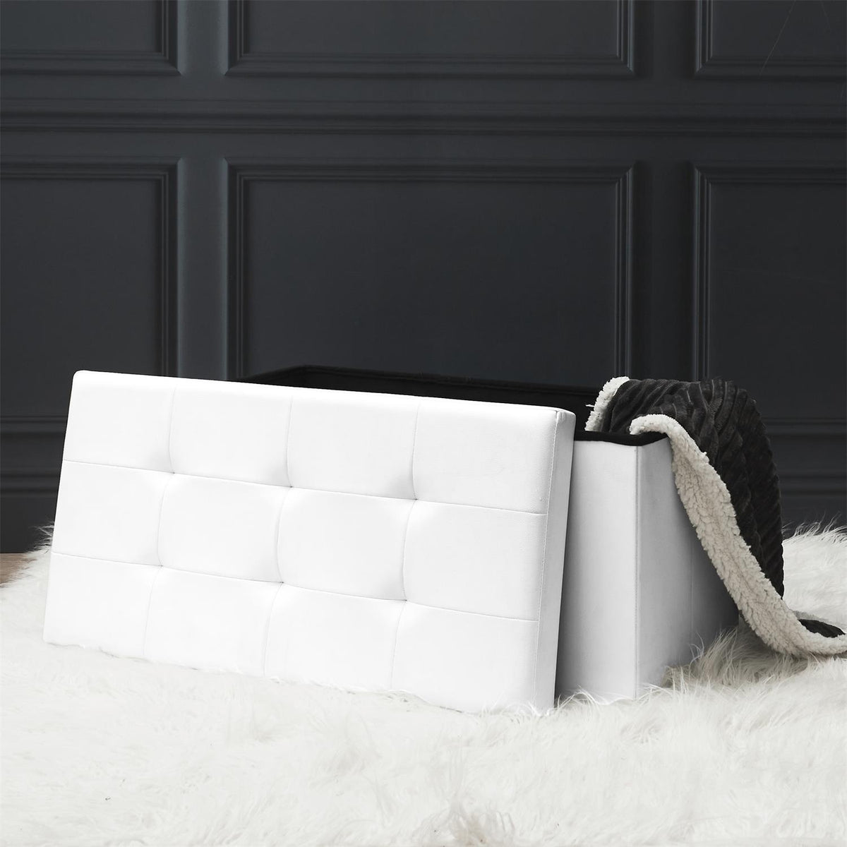 Opbergbank met afneembare deksel - wit - 76.5 x 37.5 x 37.5 cm - opvouwbaar