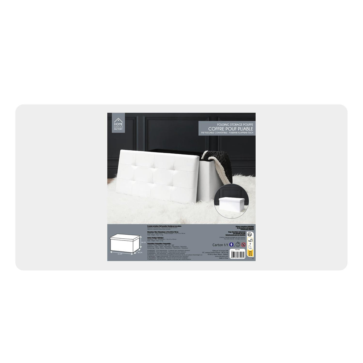 Opbergbank met afneembare deksel - wit - 76.5 x 37.5 x 37.5 cm - opvouwbaar