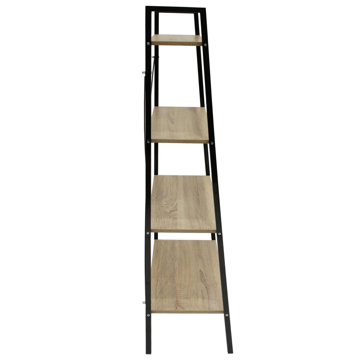Wandrek met 4 lagen - houten planken met zwart metalen frame