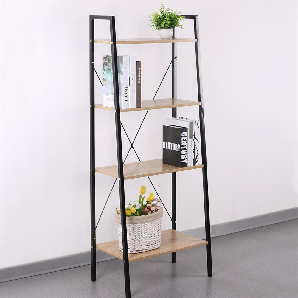 Wandrek met 4 lagen - houten planken met zwart metalen frame