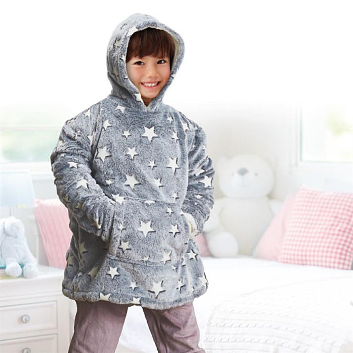 Hoodie kinderen - grijs met sterren - glow in the dark