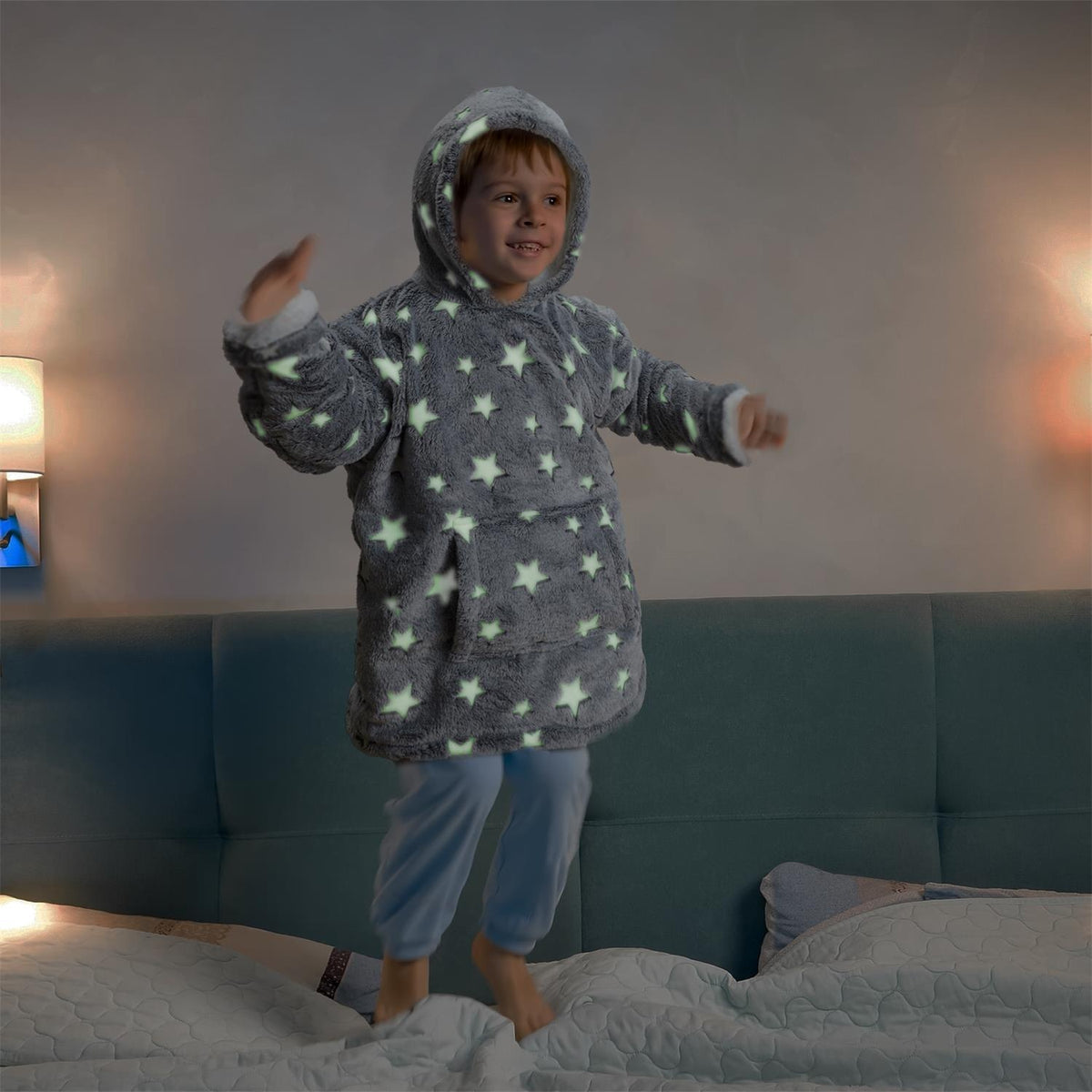 Hoodie kinderen - grijs met sterren - glow in the dark