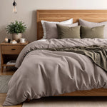 Primaviera Deluxe dekbedovertrek Waffle - taupe - katoen percale - 1-persoons (140x220 + 60x70 cm)