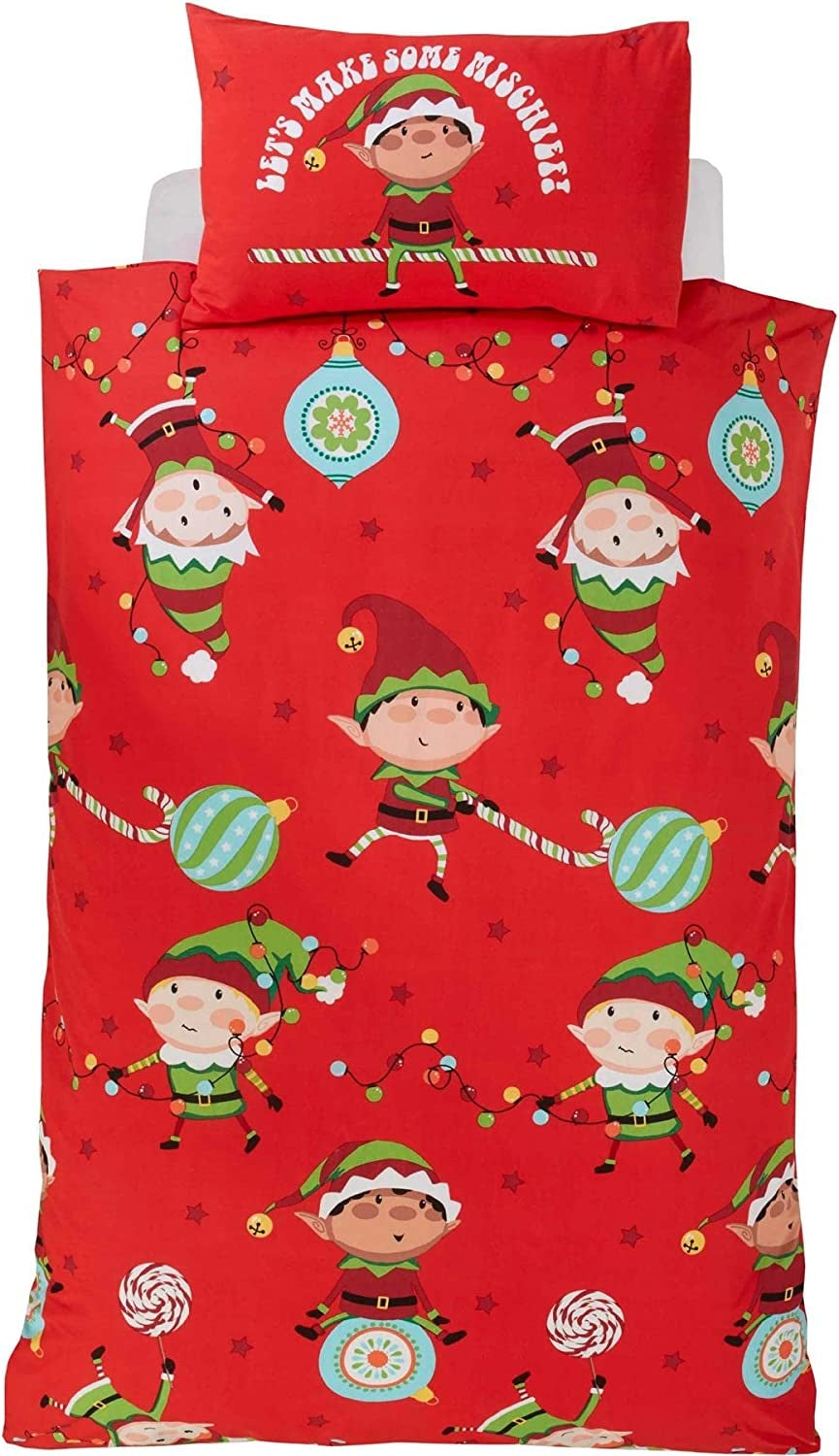 Kerst peuter dekbedovertrek Naughty elves - polykatoen