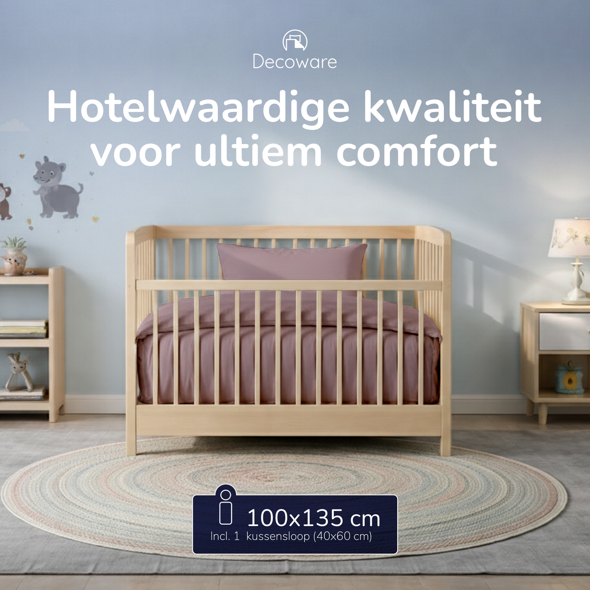Decoware ledikant dekbedovertrek uni - roze - katoen