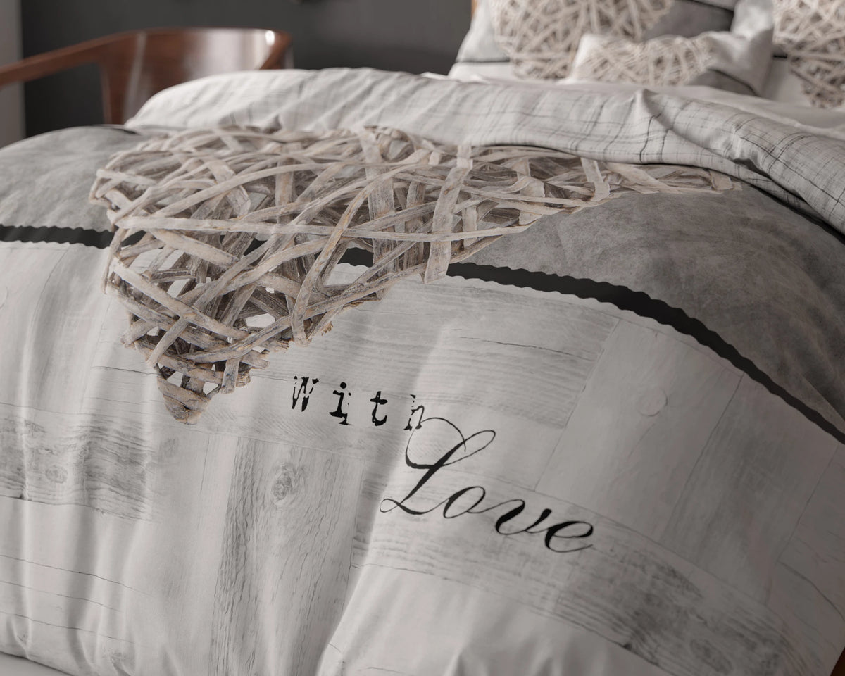 Sleeptime dekbedovertrek Home is Heart - wit - microvezel - 2-persoons (200x220 + 2st. 60x70 cm)