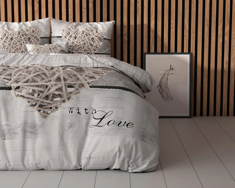 Sleeptime dekbedovertrek Home is Heart - wit - microvezel - 2-persoons (200x220 + 2st. 60x70 cm)