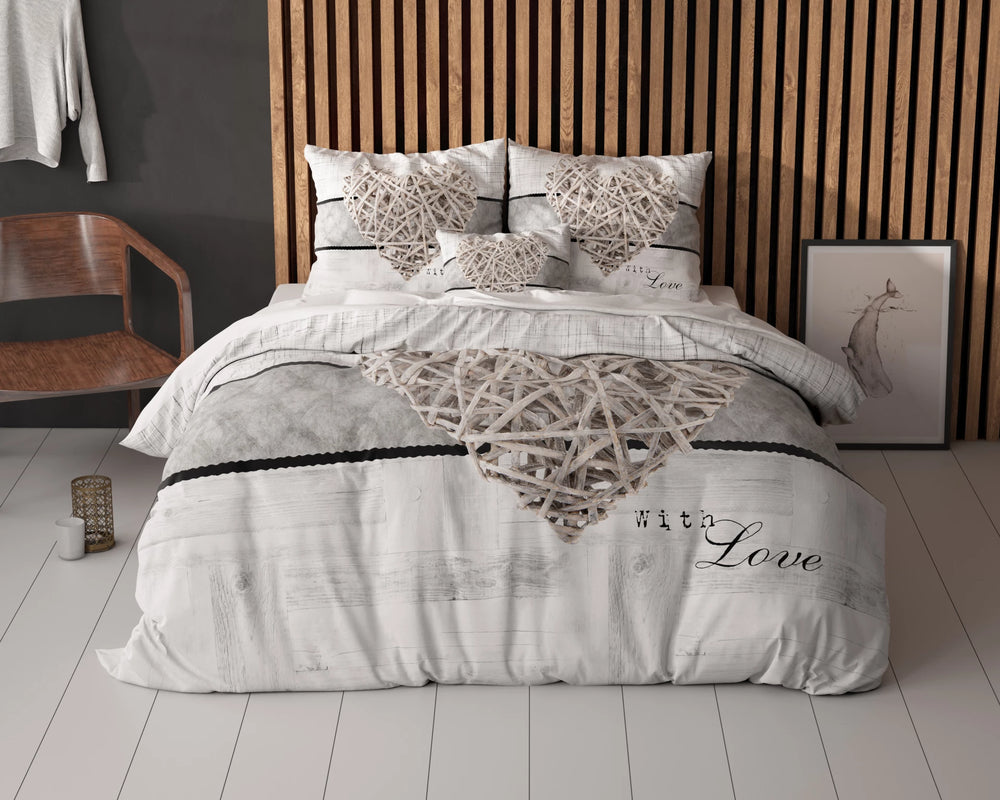 Sleeptime dekbedovertrek Home is Heart - wit - microvezel - 2-persoons (200x220 + 2st. 60x70 cm)