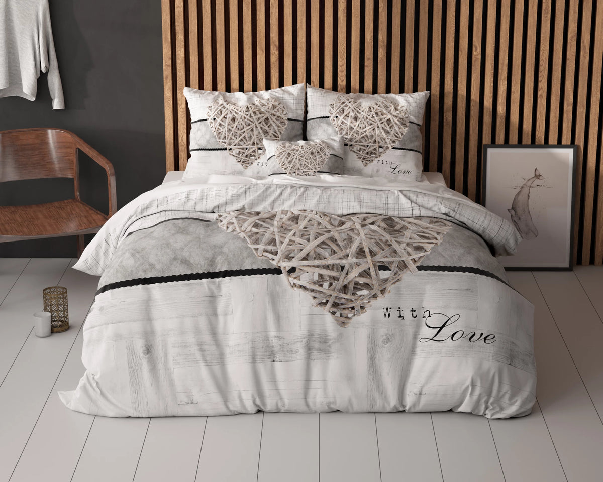 Sleeptime dekbedovertrek Home is Heart - wit - microvezel - 2-persoons (200x220 + 2st. 60x70 cm)