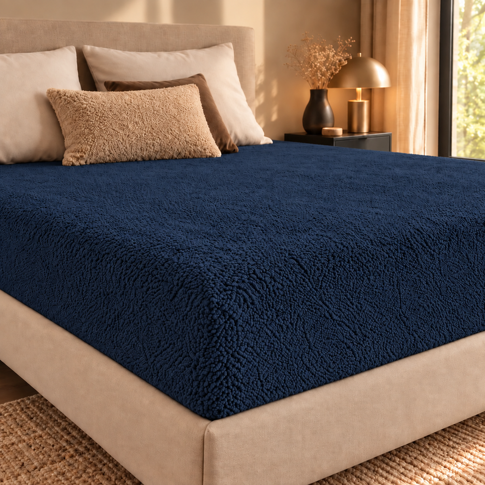 Teddy fleece hoeslaken - Navy