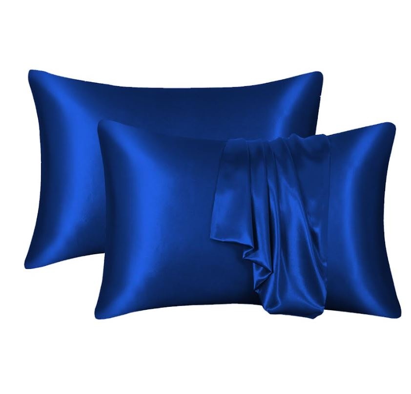 Glans satijnen kussenslopen - blauw (Per 2 st)