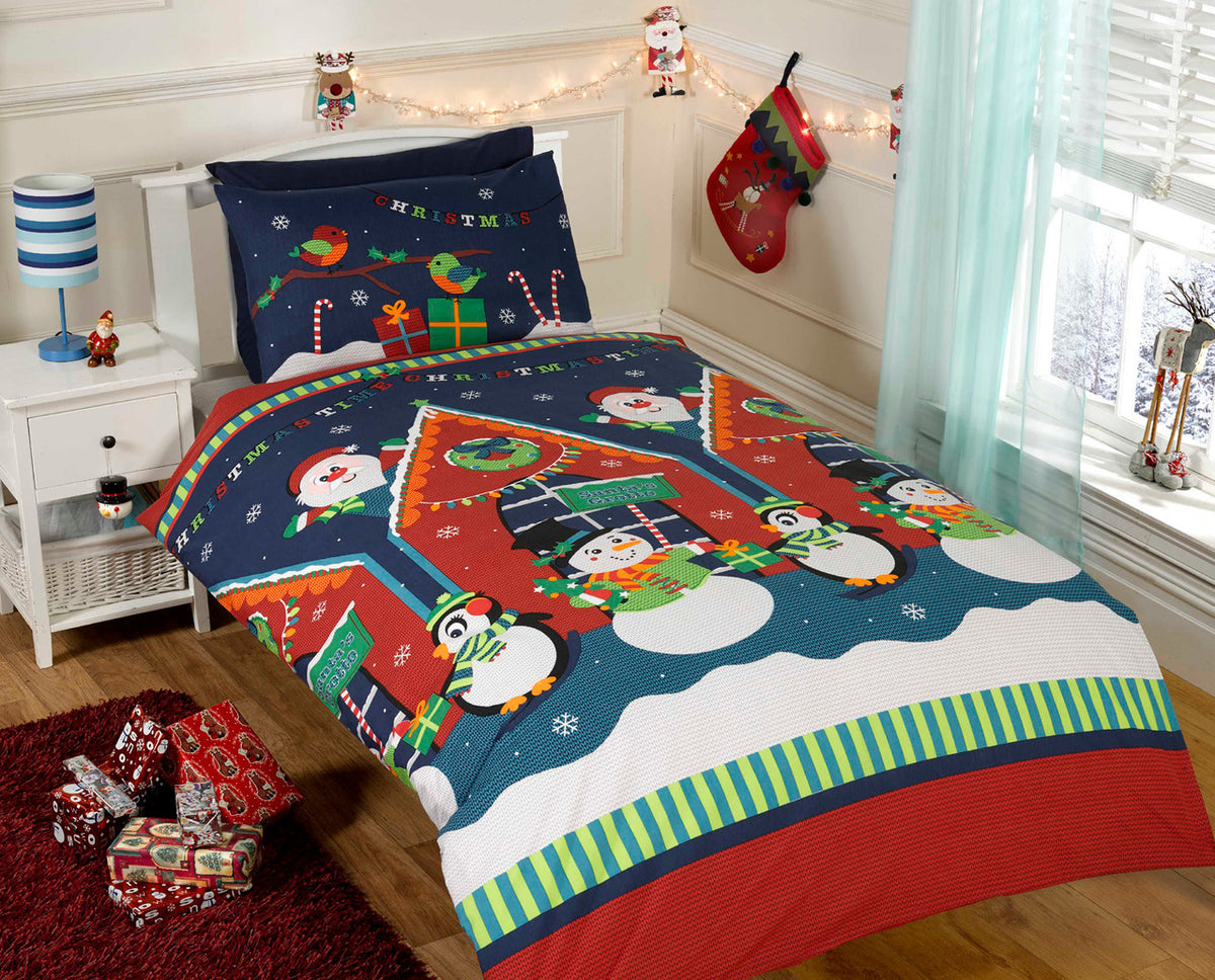 Kerst peuter dekbedovertrek Santas Grotto - polykatoen