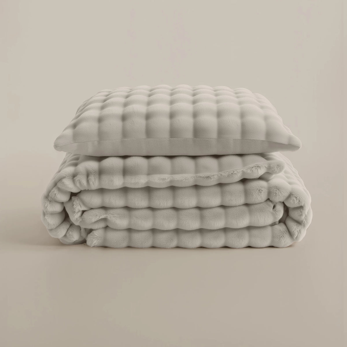 Fleece dekbedovertrek Pom Pom - Off-white