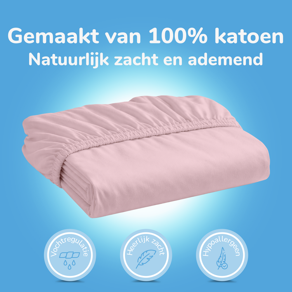 Hoeslaken peuter - katoen - roze - 70x150 cm