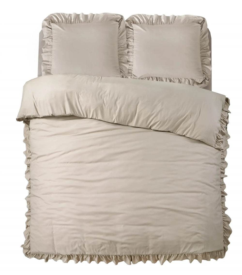 Sleeptime dekbedovertrek Ruffles - Taupe - Microvezel - 1-persoons (140x220 + 60x70 cm)