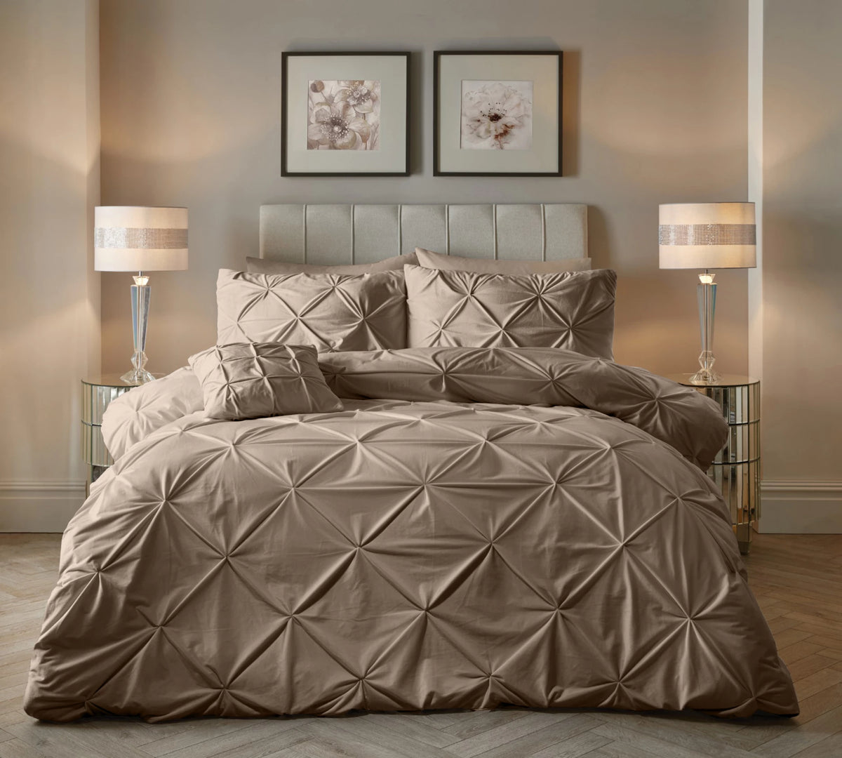 Sleeptime dekbedovertrek Pintuck - taupe - Velvet - 1-persoons (140x220 + 60x70 cm)