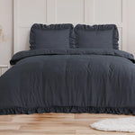 Sleeptime dekbedovertrek Ruffles - Microvezel - Antraciet - 1-persoons (140x220 + 60x70 cm)