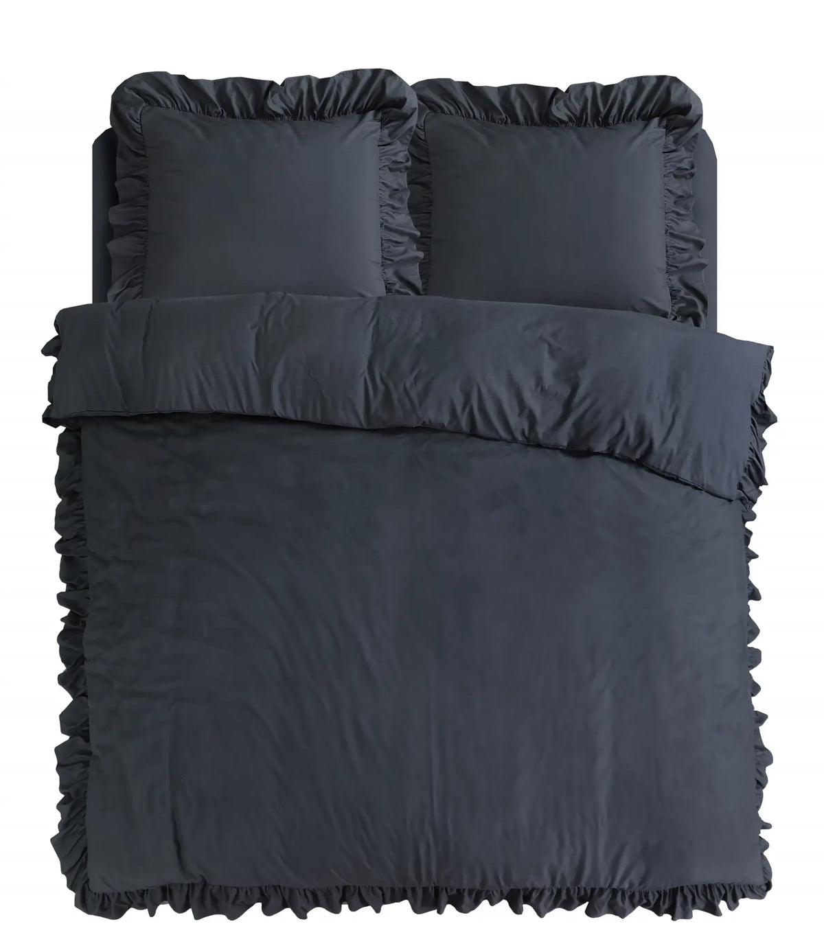 Sleeptime dekbedovertrek Ruffles - Microvezel - Antraciet - 1-persoons (140x220 + 60x70 cm)