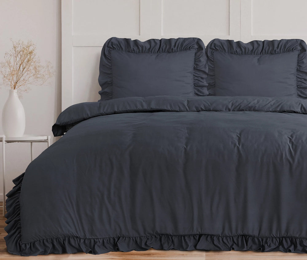 Sleeptime dekbedovertrek Ruffles - Microvezel - Antraciet - 1-persoons (140x220 + 60x70 cm)