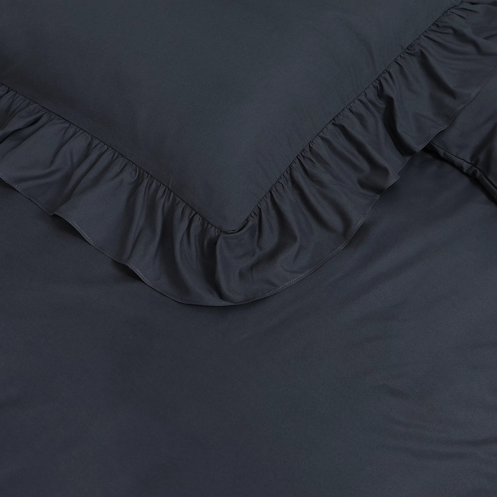 Sleeptime dekbedovertrek Ruffles - Microvezel - Antraciet - 1-persoons (140x220 + 60x70 cm)