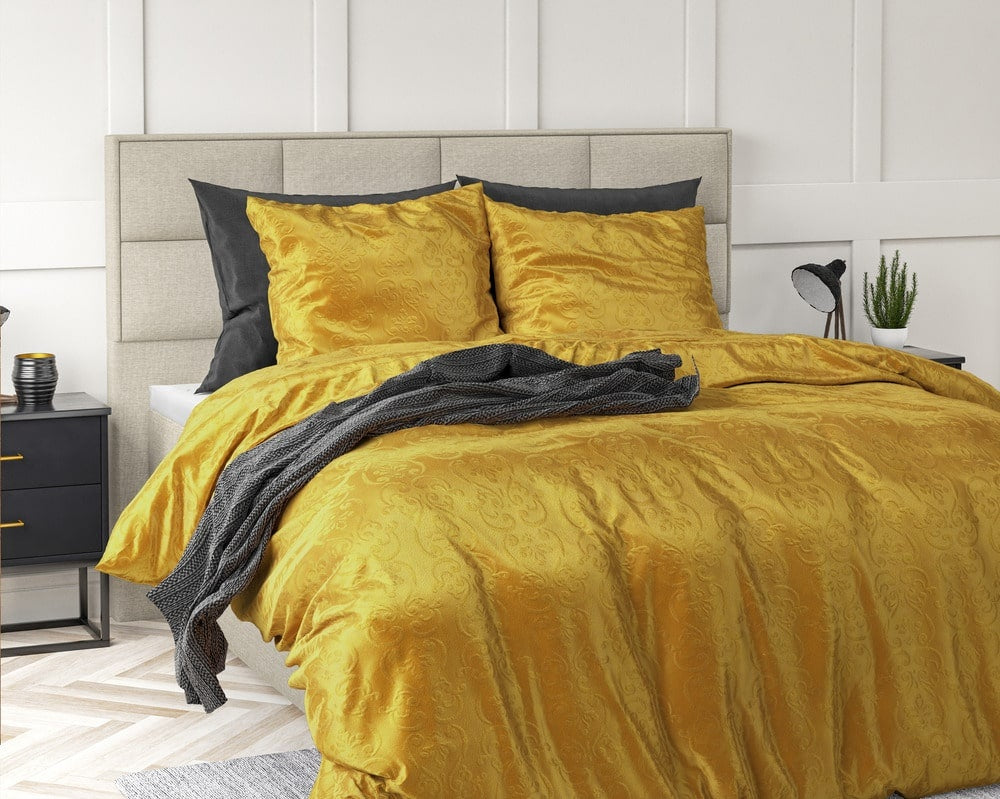 Velvet dekbedovertrek Sultan - embossed - goud - 1-persoons (140x220 + 60x70cm)