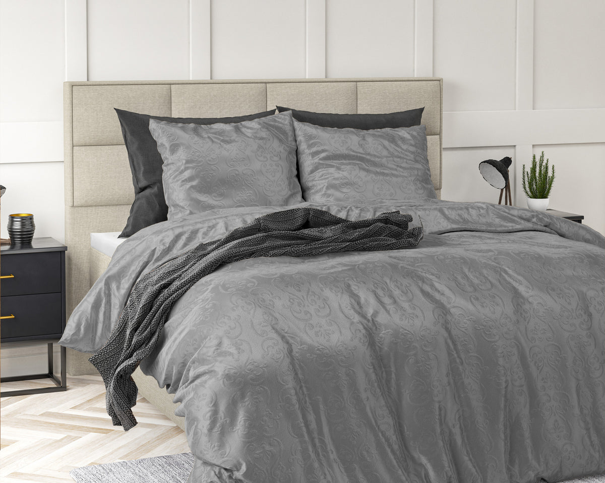 Velvet dekbedovertrek Sultan - embossed - grijs - 1-persoons (140x220 + 60x70 cm)